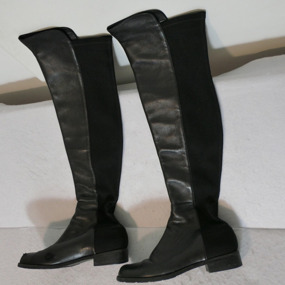 Stuart Weitzman Women Boots 6.5 Black Leather 5050 Over The Knee Minimalist